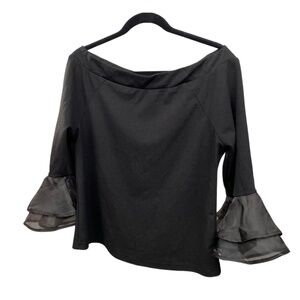 Essentials Milano off shoulder elegant black blouse with ruffle sleeve detail